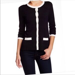 Susina Black and Cream Trim Button Up Cardgian